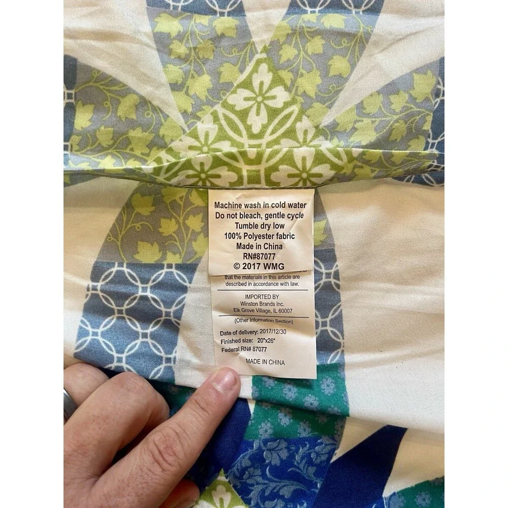 Quilted Double Wedding Ring Pillow Shams Blue Green Set of 2